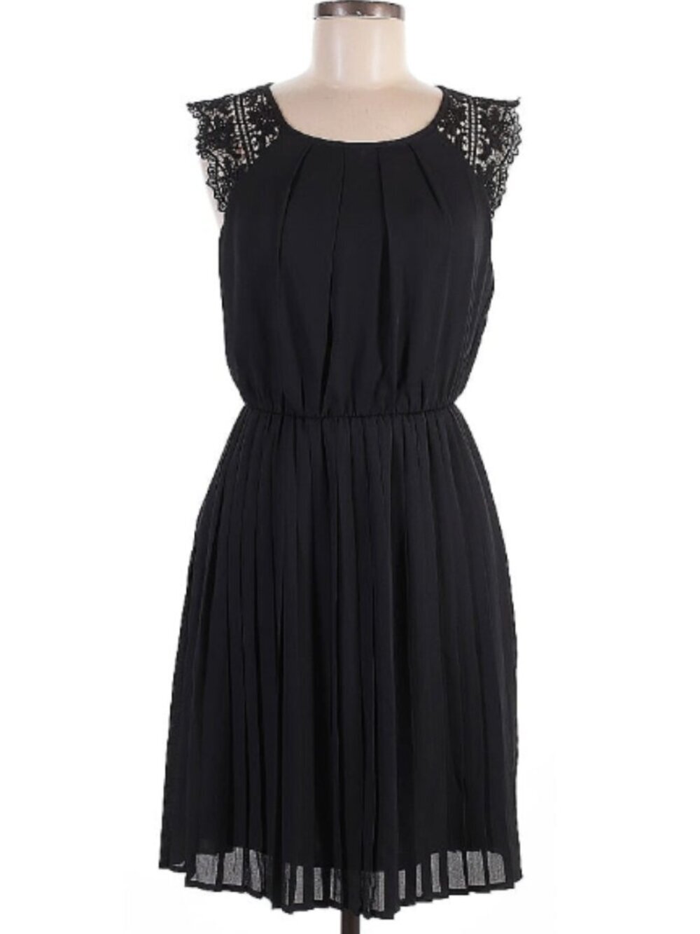 Papermoon Stitch Fix Black Lace Shoulder Pleated Dress Fit & Flare Medium
